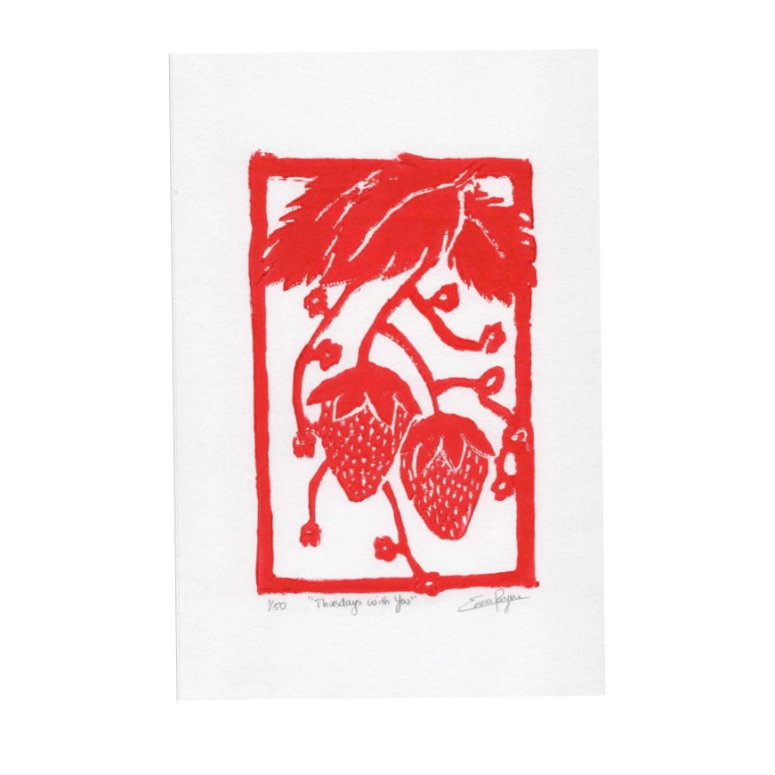 (Limited Edition) Hand-printed Lino Strawberry Art Print